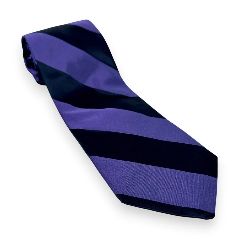Ted Baker Mens Tie 58.5 x 3.5 Purple Black Stripe Silk Preppy Goth Dark Academia